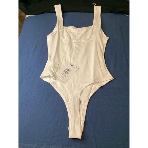 Gymshark Womens Cotton Tong  Bodysuit S Muscle Fit White NWT Square Neck - Picture 3 of 8
